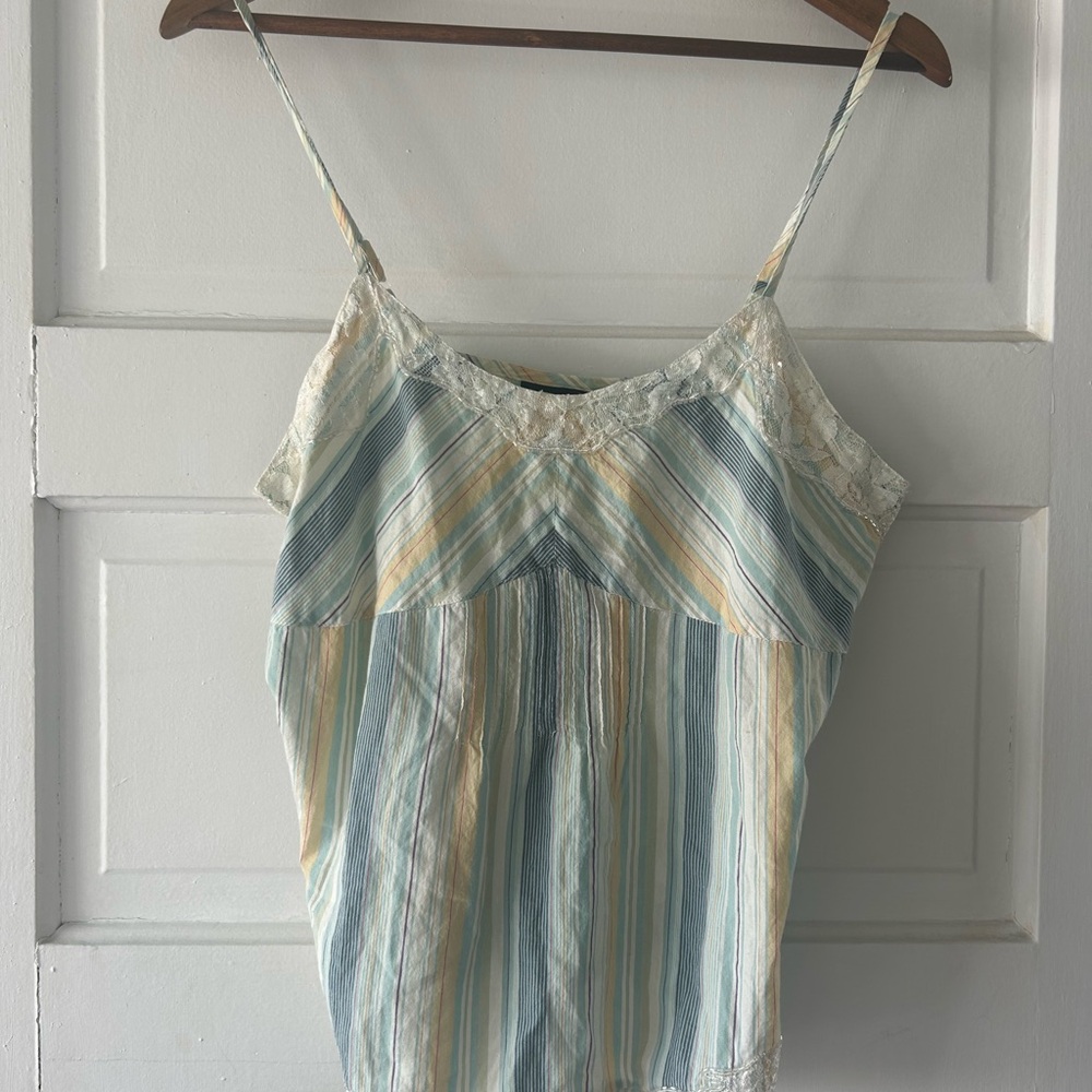 Vintage Sequin Striped Lace Trim Cami Top